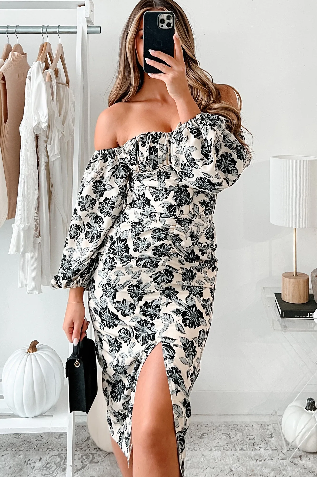 Meant To Impress Floral Midi Dress (Beige/Black)