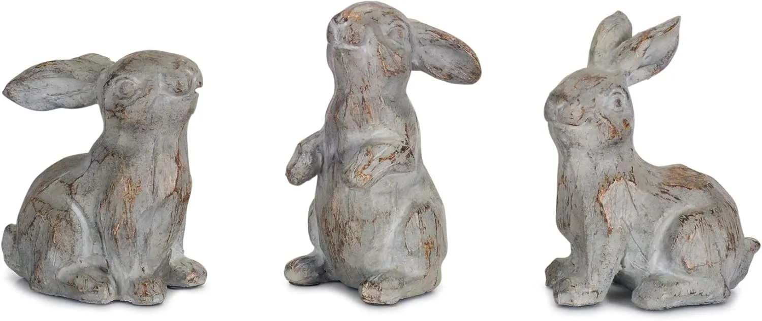 Melrose Set of 3 Carved Resin Rabbit Figurines, 3.75"