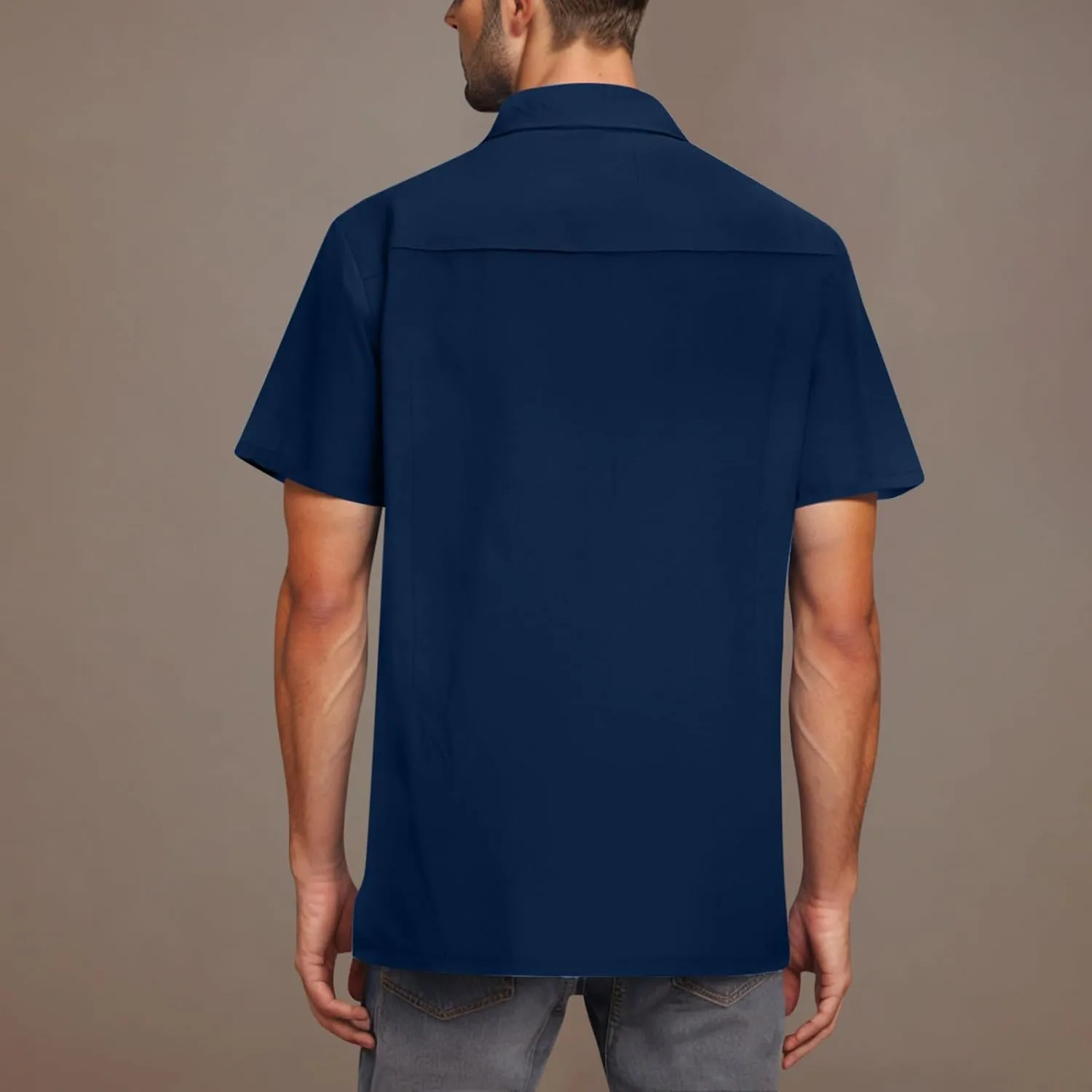 Men's Beach Hippie T-Shirts Summer Fashion Solid Color Lapel Short Sleeve Tops Plus Size Loose Fit Vacation Blouse