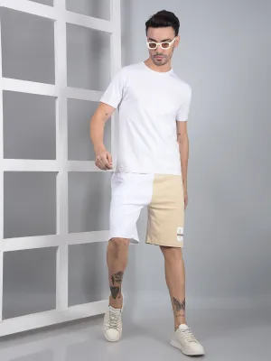 Men's Beige Color-Blocked 100% Cotton Shorts
