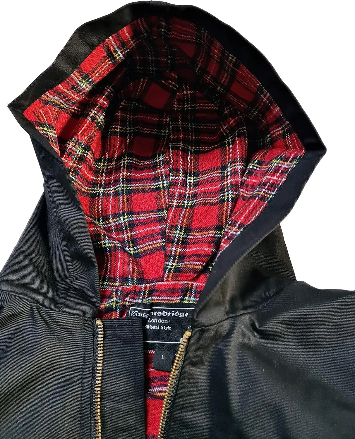 Men´s Black Hooded Harrington Jacket Knightsbridge Tartan Lined England Style Slim-Fit
