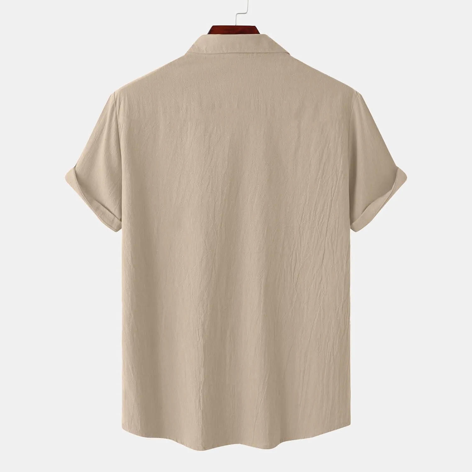 Men's Cotton Linen Tops Summer Solid Short Sleeve Button Down Blouse Casual Fashion Lightweight Shirt with Pockets