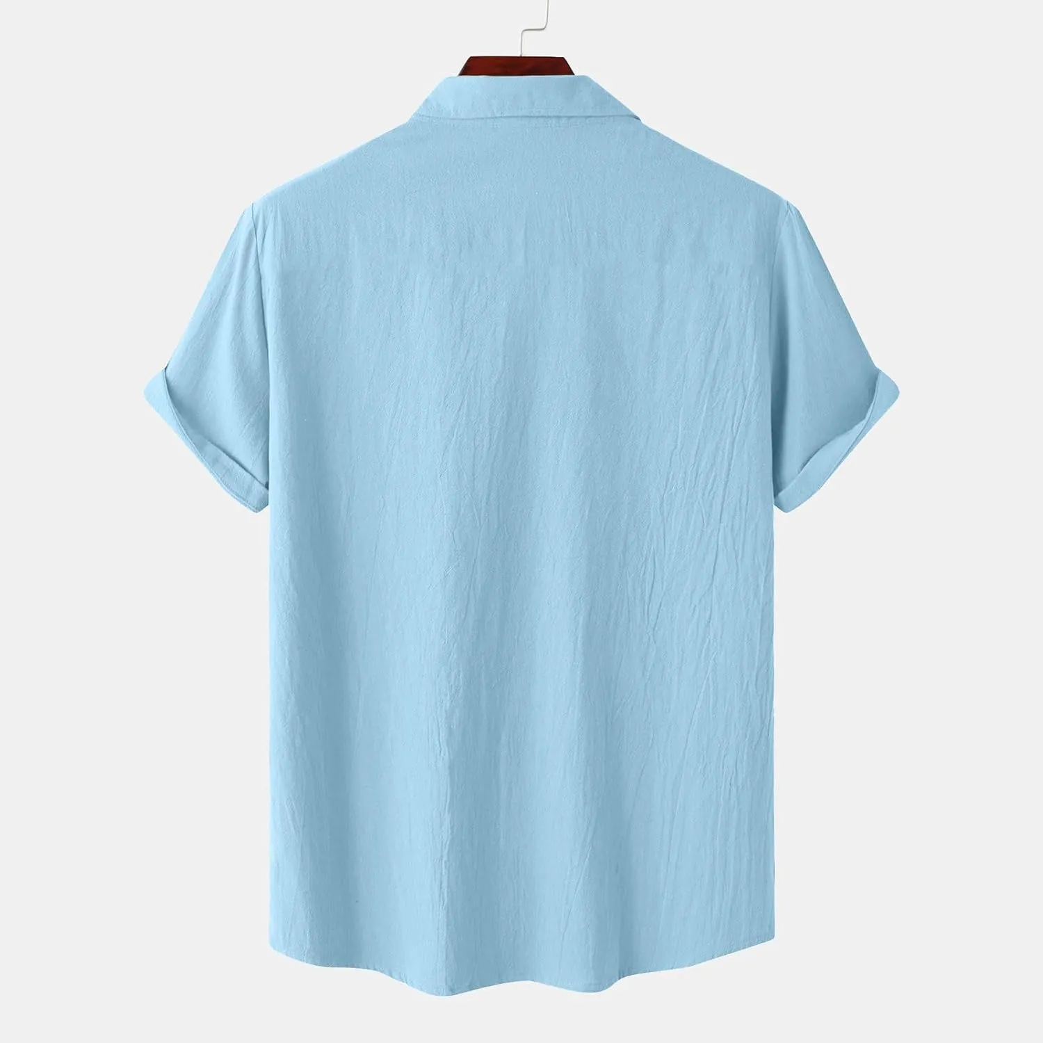 Men's Cotton Linen Tops Summer Solid Short Sleeve Button Down Blouse Casual Fashion Lightweight Shirt with Pockets