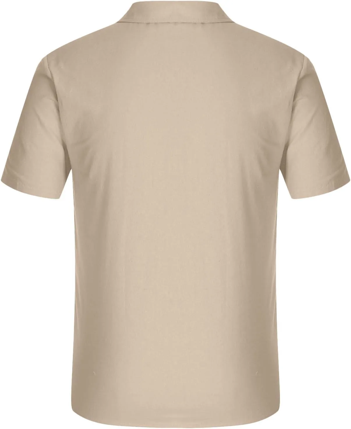 Men's Cotton Linen Tops Summer Solid Short Sleeve Button Down Blouse Casual Fashion Lightweight Shirt with Pockets