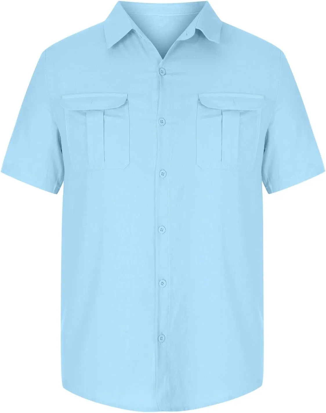 Men's Cotton Linen Tops Summer Solid Short Sleeve Button Down Blouse Casual Fashion Lightweight Shirt with Pockets