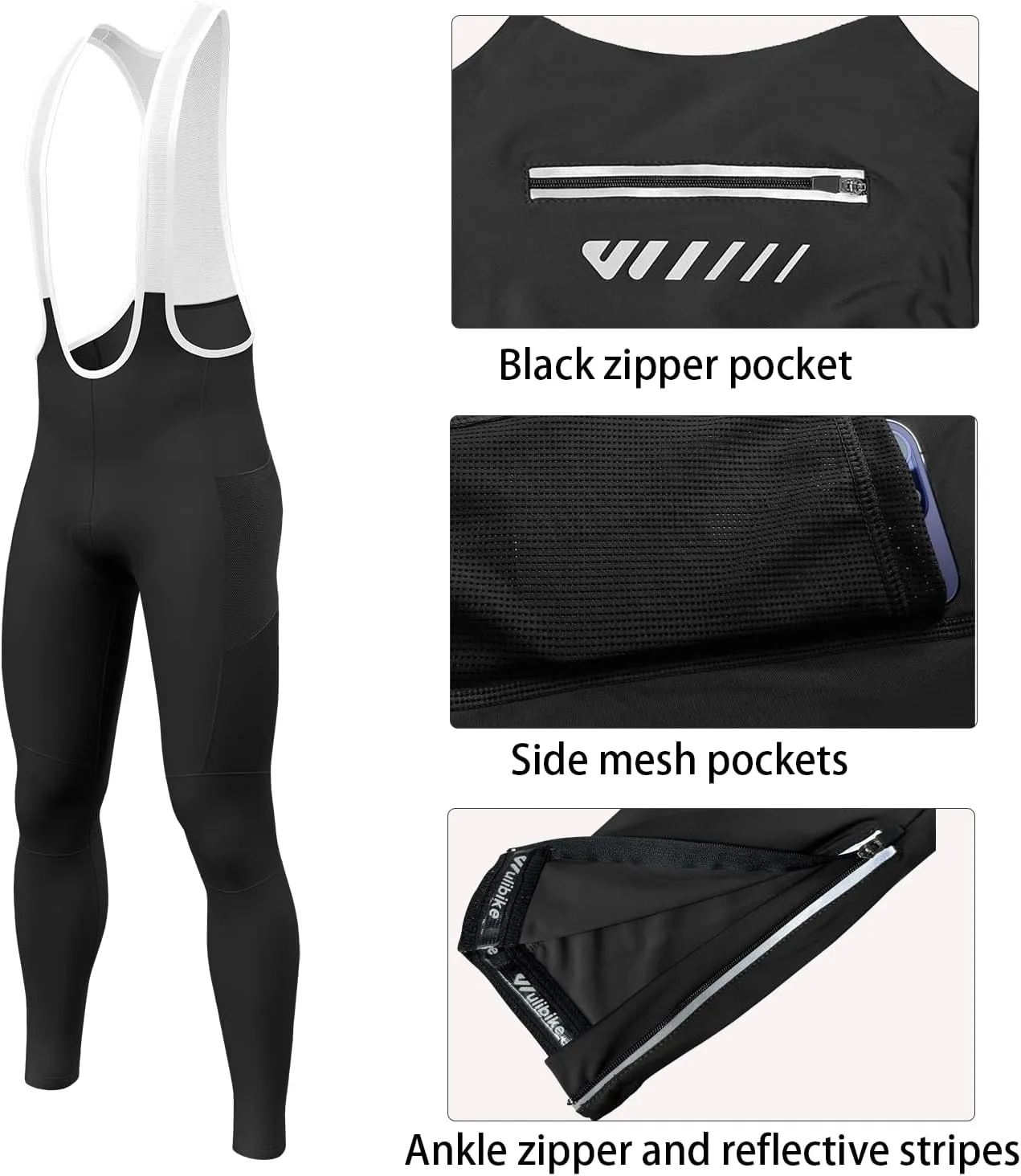 Men's Cycling Bib Pants Padded Bike Cycling Bibs Pants Men Tights with Shoulder Straps 4D Padding Breathable Quick-Dry