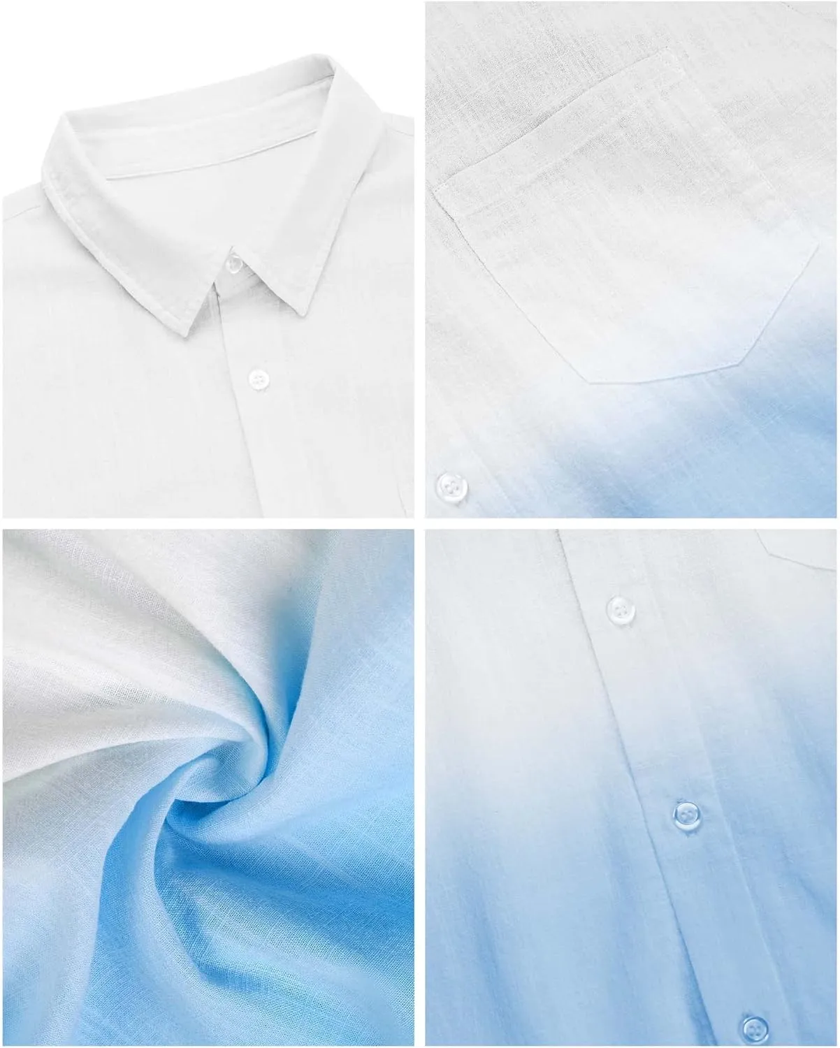 Mens Gradient Linen Shirts Casual Button Down Short Sleeve Beach Summer Shirts