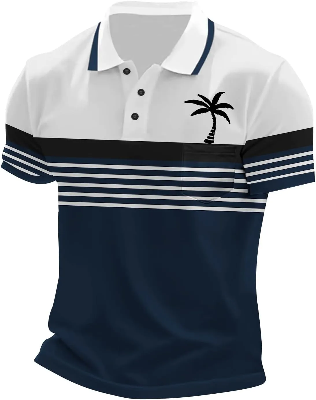 Men's Hawaiian Shirts Button Down Short Sleeve Collar Neck Tropical Holiday Beach Striped Coconut Tree Graphic Shirt