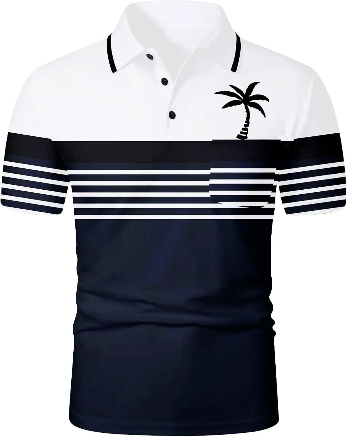 Men's Hawaiian Shirts Button Down Short Sleeve Collar Neck Tropical Holiday Beach Striped Coconut Tree Graphic Shirt