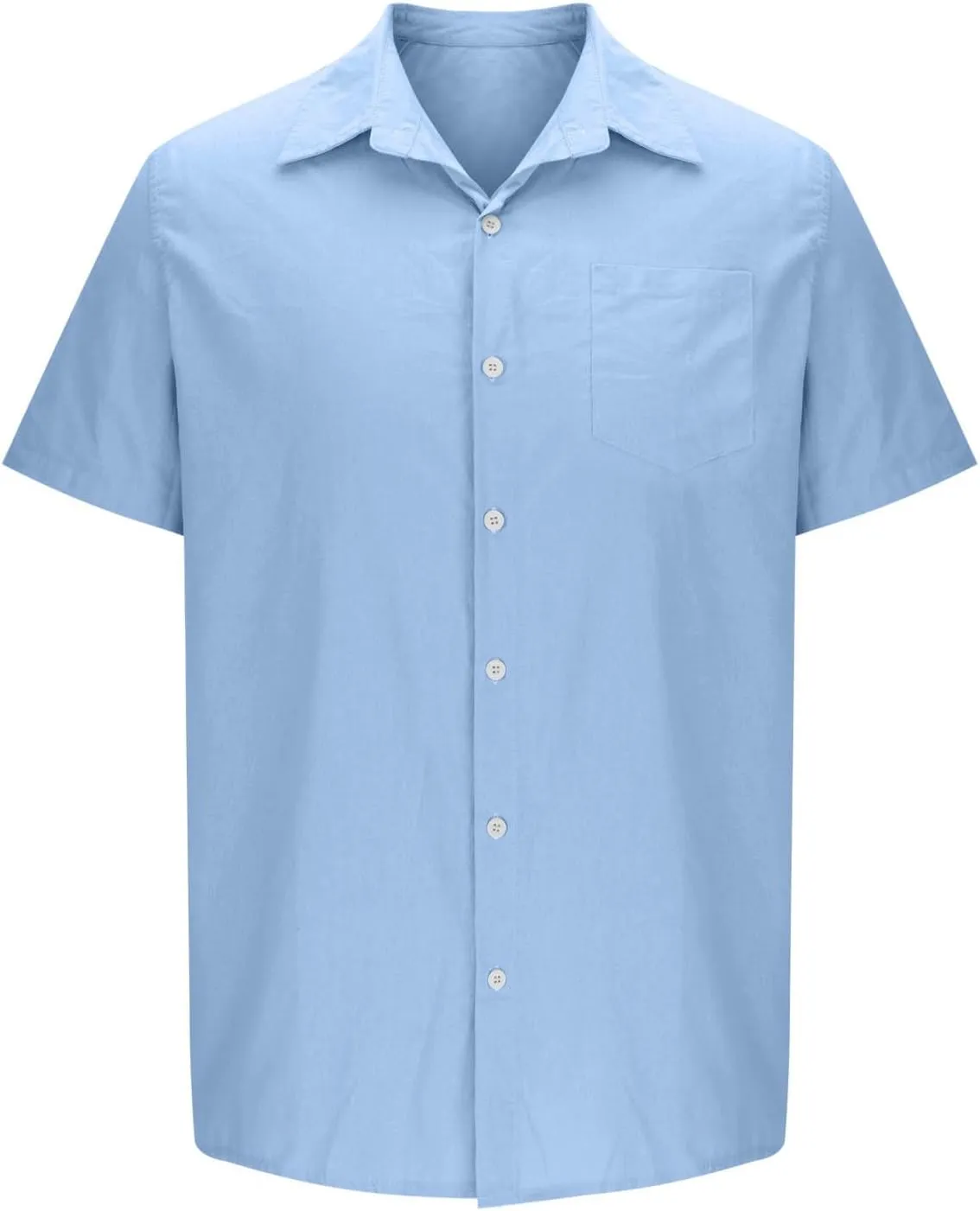 Men's Linen Shirts Summer Solid Color Short Sleeve Tops with Pockets Casual Stylish Lightweight Dress Beach Blouse
