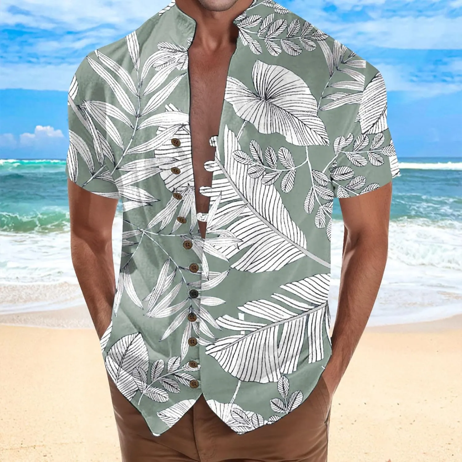 Men's Muscle Fit Dress Shirts Long Sleeve Buttons Down Solid Plain Roll Up Sleeve Summer Beach Shirts Casual Long