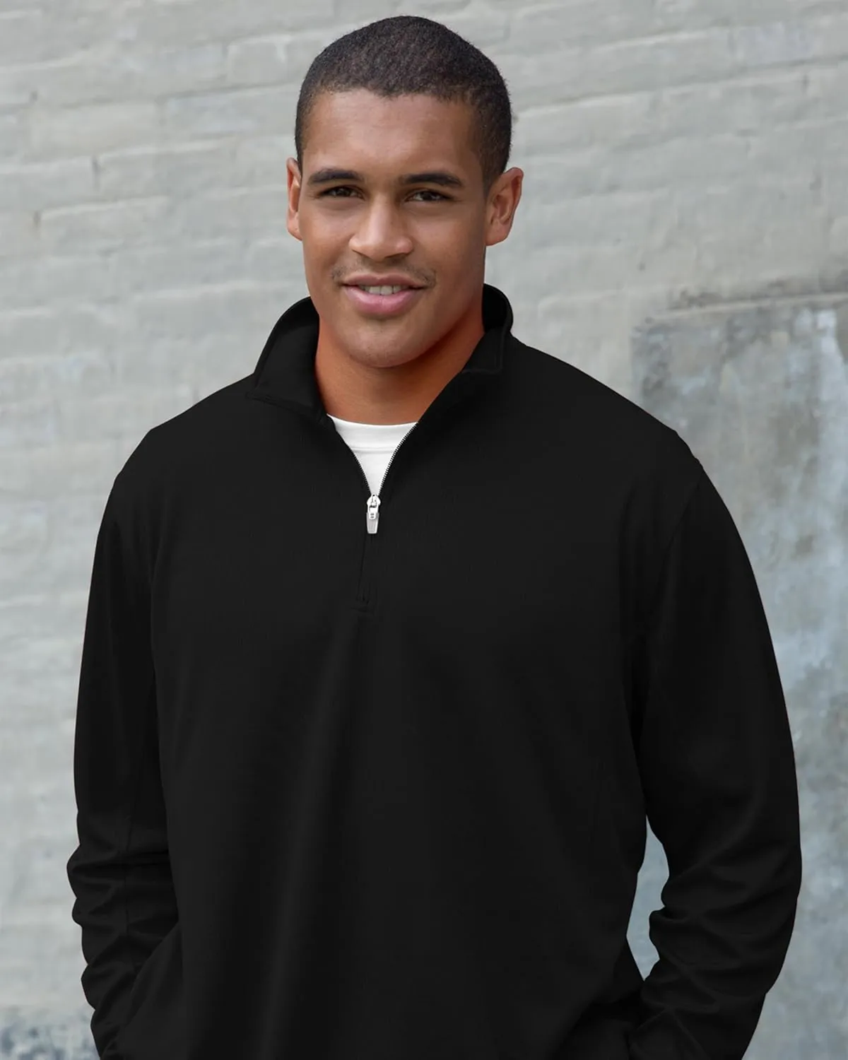 Men's Standard Collegiate Micro Mesh Performance Black 1/4 Zip Pullover