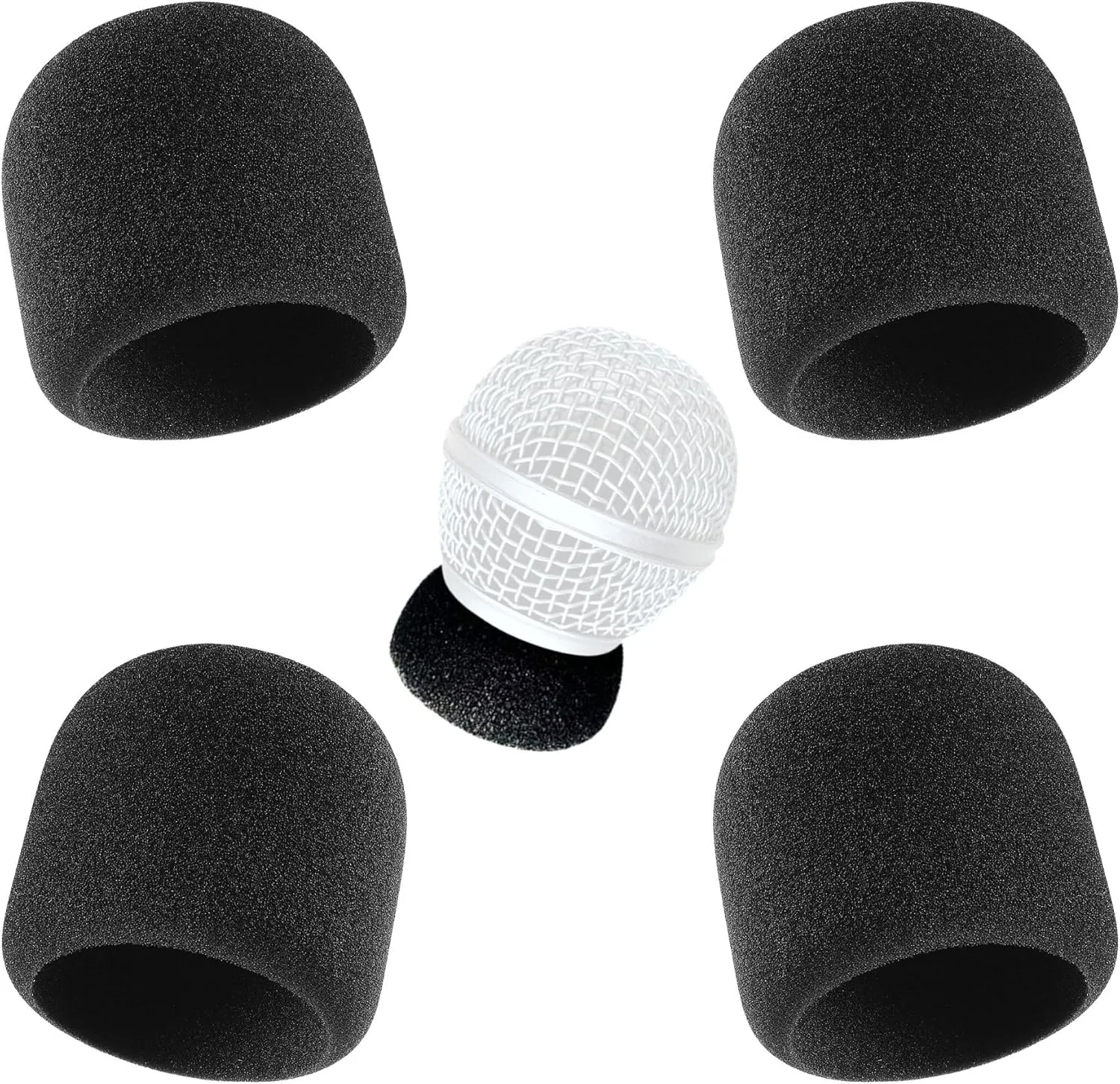 Microphone Grill Interior Foam Windscreen Replacement for SM58, Beta58 and Universal Mic for Recording, Interview, Singing, 4 Pack Black