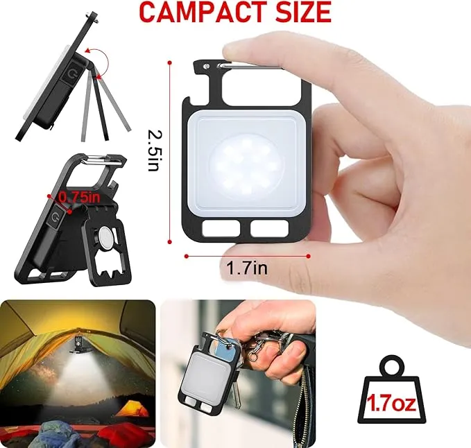 Mini Flashlight Keychain, 1000 Lumens Super Bright COB Keychain Light, 4 Modes USB C Pocket Flashlight with Blue Red lens, Small Magnetic Work Light with Folding Bracket for Night Walking Work