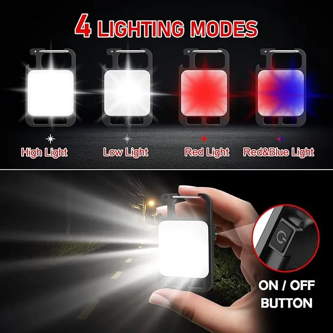 Mini Flashlight Keychain, 1000 Lumens Super Bright COB Keychain Light, 4 Modes USB C Pocket Flashlight with Blue Red lens, Small Magnetic Work Light with Folding Bracket for Night Walking Work