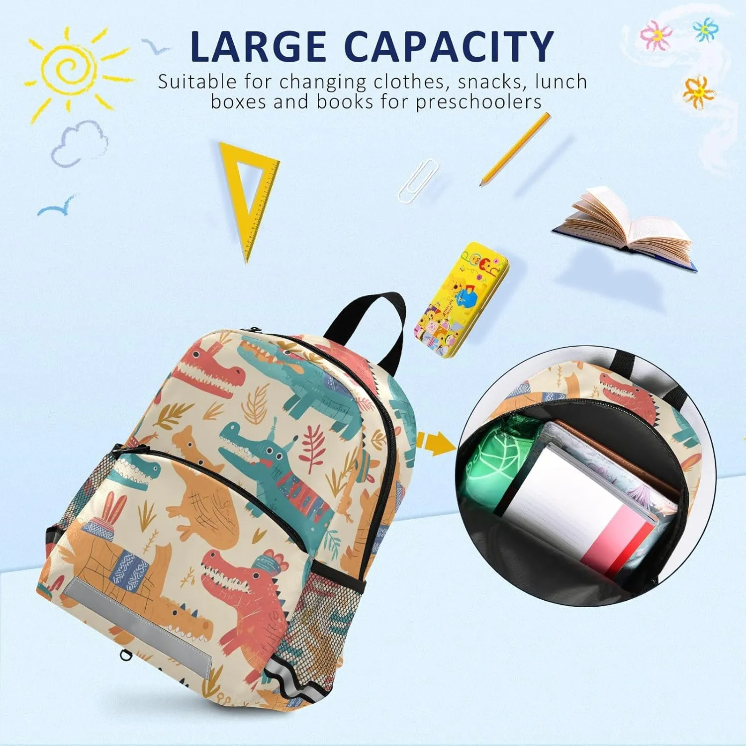Mini Kindergarten Elementary Kids Backpack Cute Cartoon Crocodile Alligator Cute Travel Outdoor Daypack Bookbag with