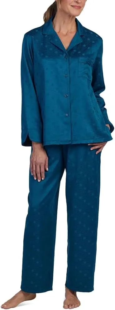 Miss Elaine Pajama Set - Women’s PJ Top and Bottoms Made with Jacquard Brushed Back Satin