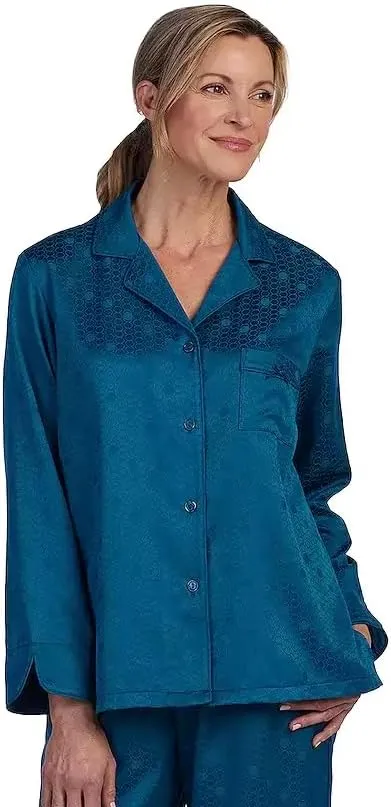 Miss Elaine Pajama Set - Women’s PJ Top and Bottoms Made with Jacquard Brushed Back Satin