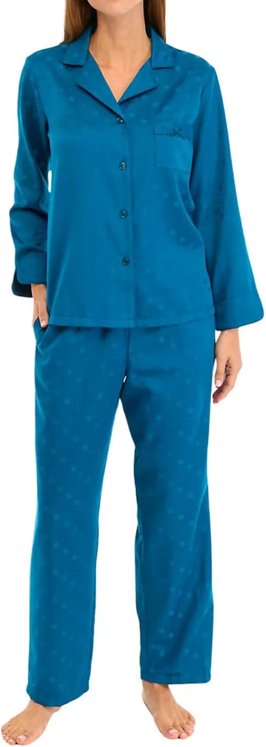 Miss Elaine Pajama Set - Women’s PJ Top and Bottoms Made with Jacquard Brushed Back Satin