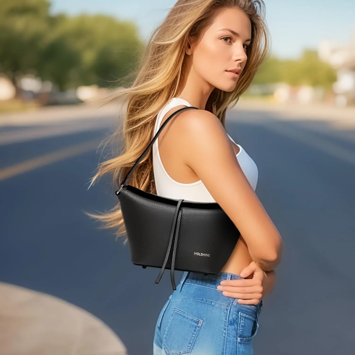 molshine Pebble Leather Small Hangbag,Fashion Casual Top Handle Shoulder Bag Armpit Bags for Women Lady Travel Work DLK0019