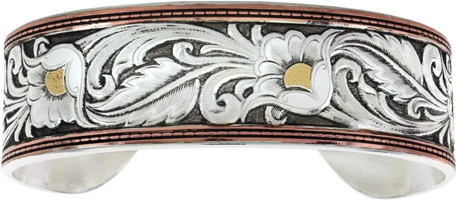 Montana Silversmiths LeatherCut Tri-Colored Floral Cuff Bracelet