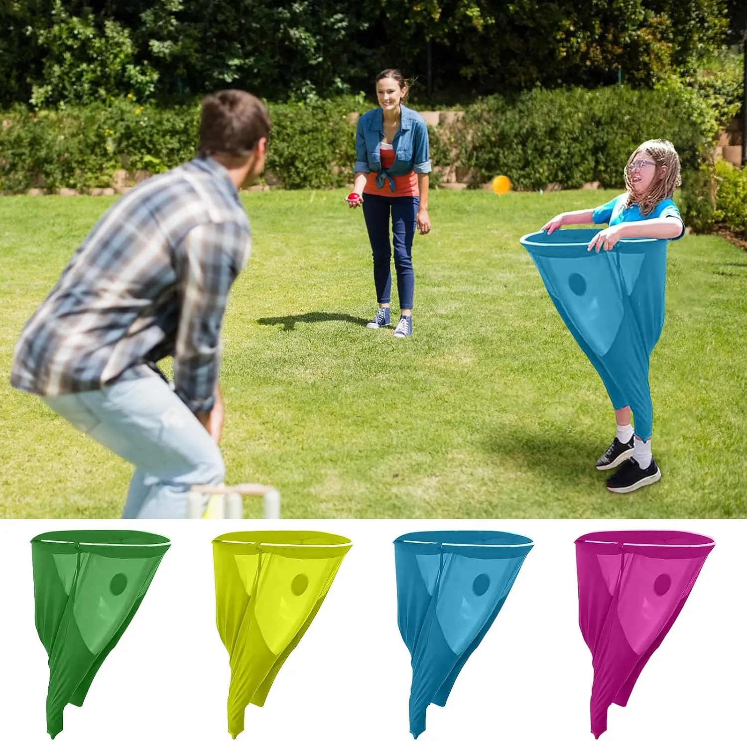 MRGIINRI Granny Pants Yard Game Sets, 2Pcs Freaky Party Games Trousers with 4 Bouncy Balls, Granny Pants Outdoor Game, Yard Games Field Family Reunion Giant Outdoor Games Sets for Adults(Green 1PC)