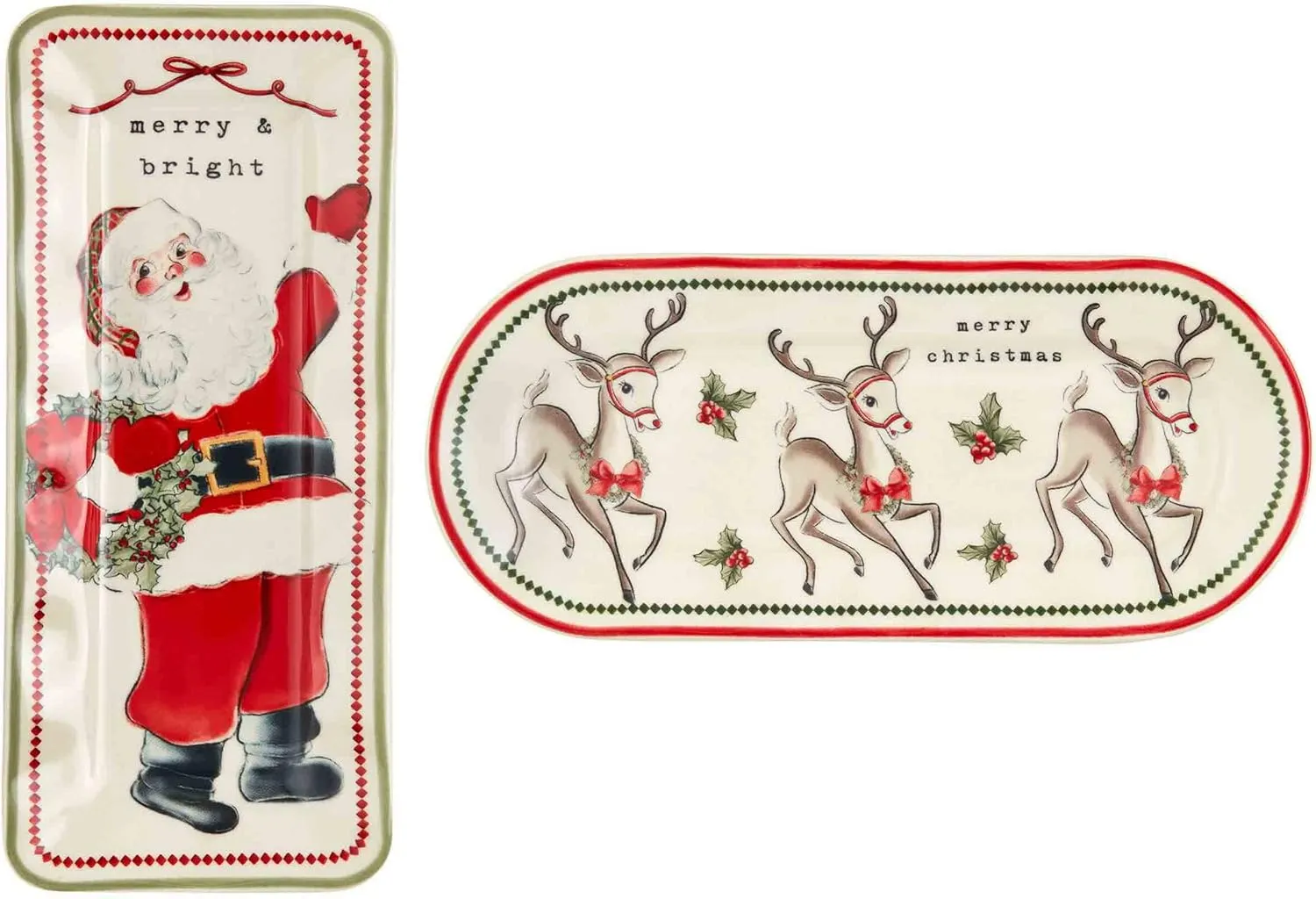 Mud Pie Everything Christmas Plate, Reindeer Vintage, 4" x 9"