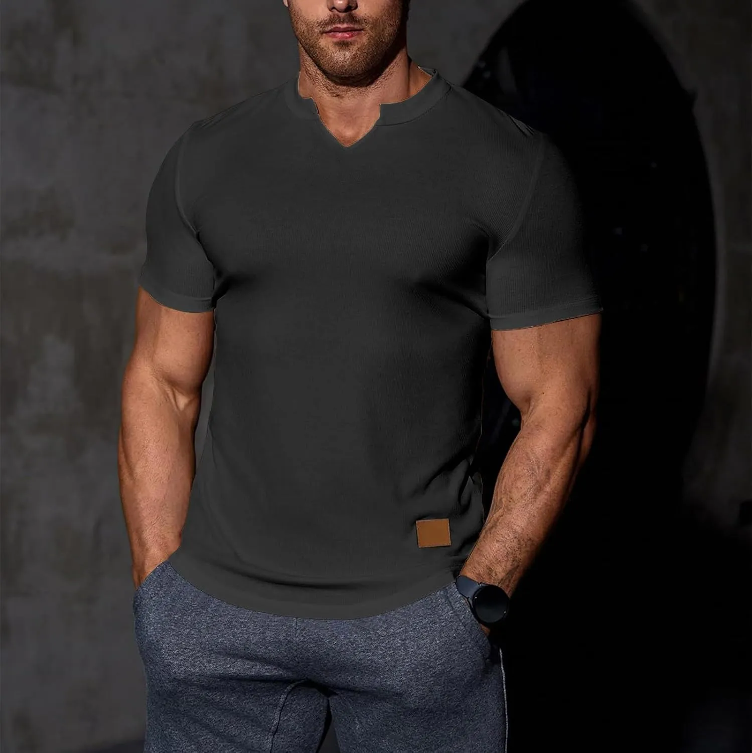 Muscle Tee Shirts for Men Summer Basic Short Sleeve Crew Neck Pullover Tops Casual Ribbed Workout Athletic Blouse
