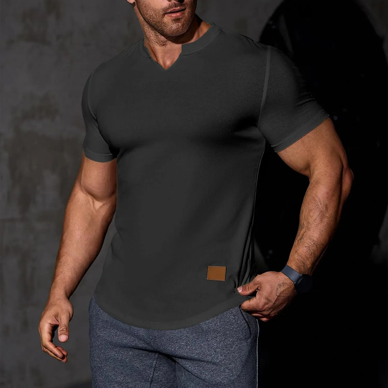 Muscle Tee Shirts for Men Summer Basic Short Sleeve Crew Neck Pullover Tops Casual Ribbed Workout Athletic Blouse