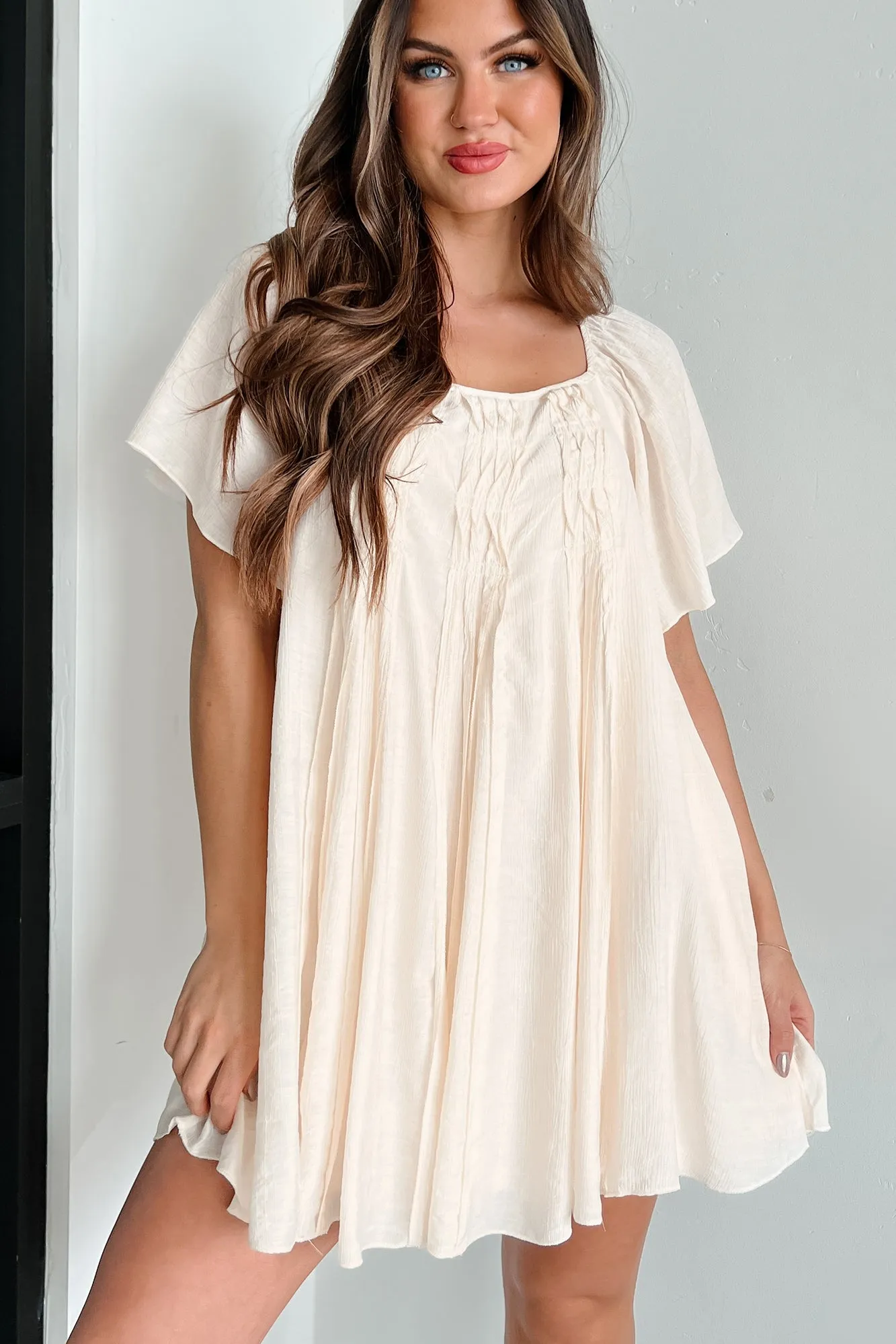 My Summer Canvas Square Neck Babydoll Dress (Cream)