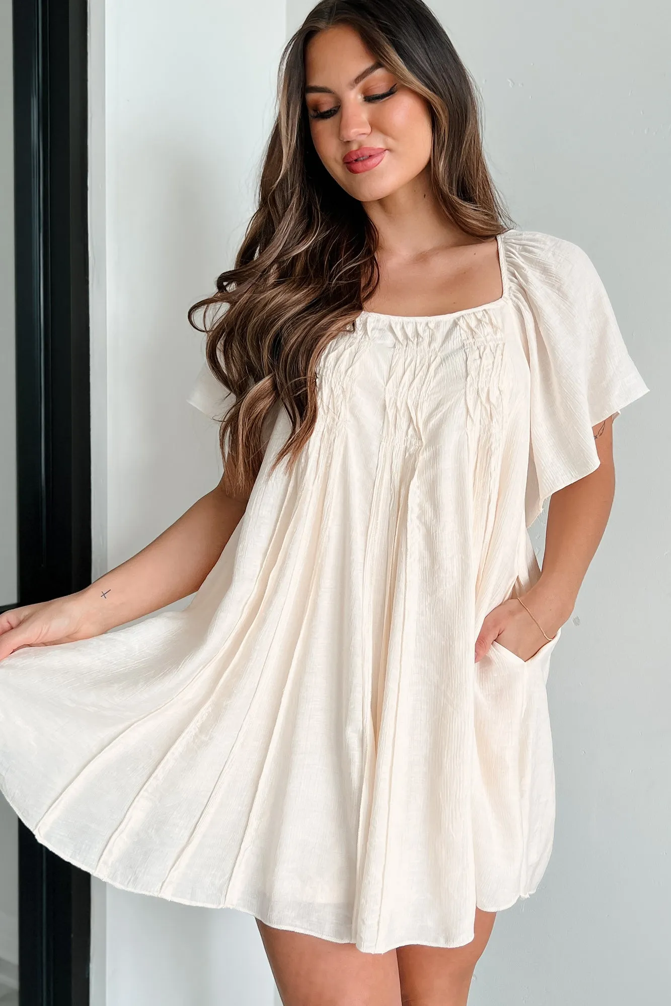 My Summer Canvas Square Neck Babydoll Dress (Cream)