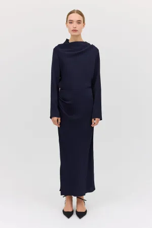 NAVY SATIN CREPE AMITY SKIRT