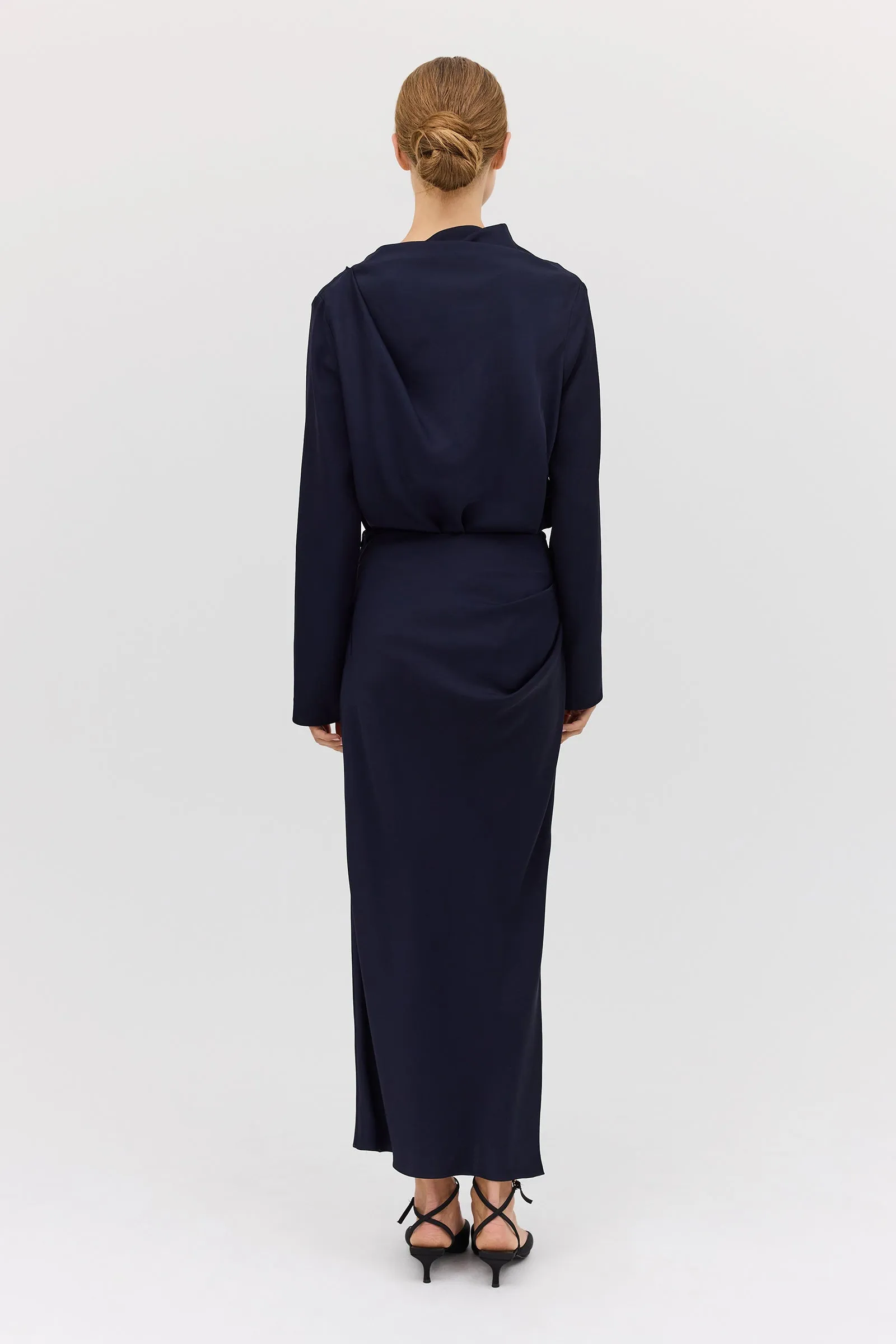 NAVY SATIN CREPE AMITY SKIRT
