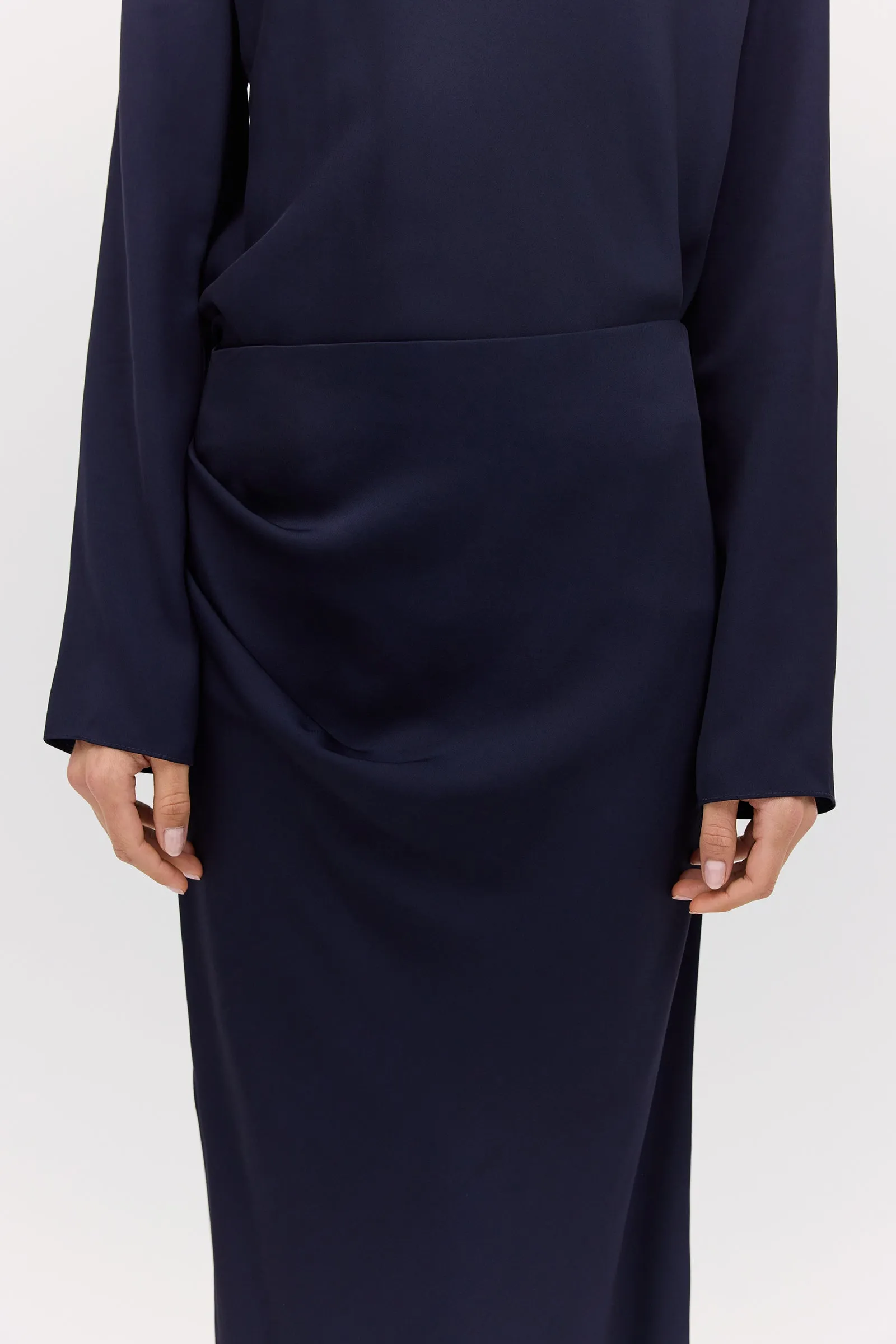 NAVY SATIN CREPE AMITY SKIRT