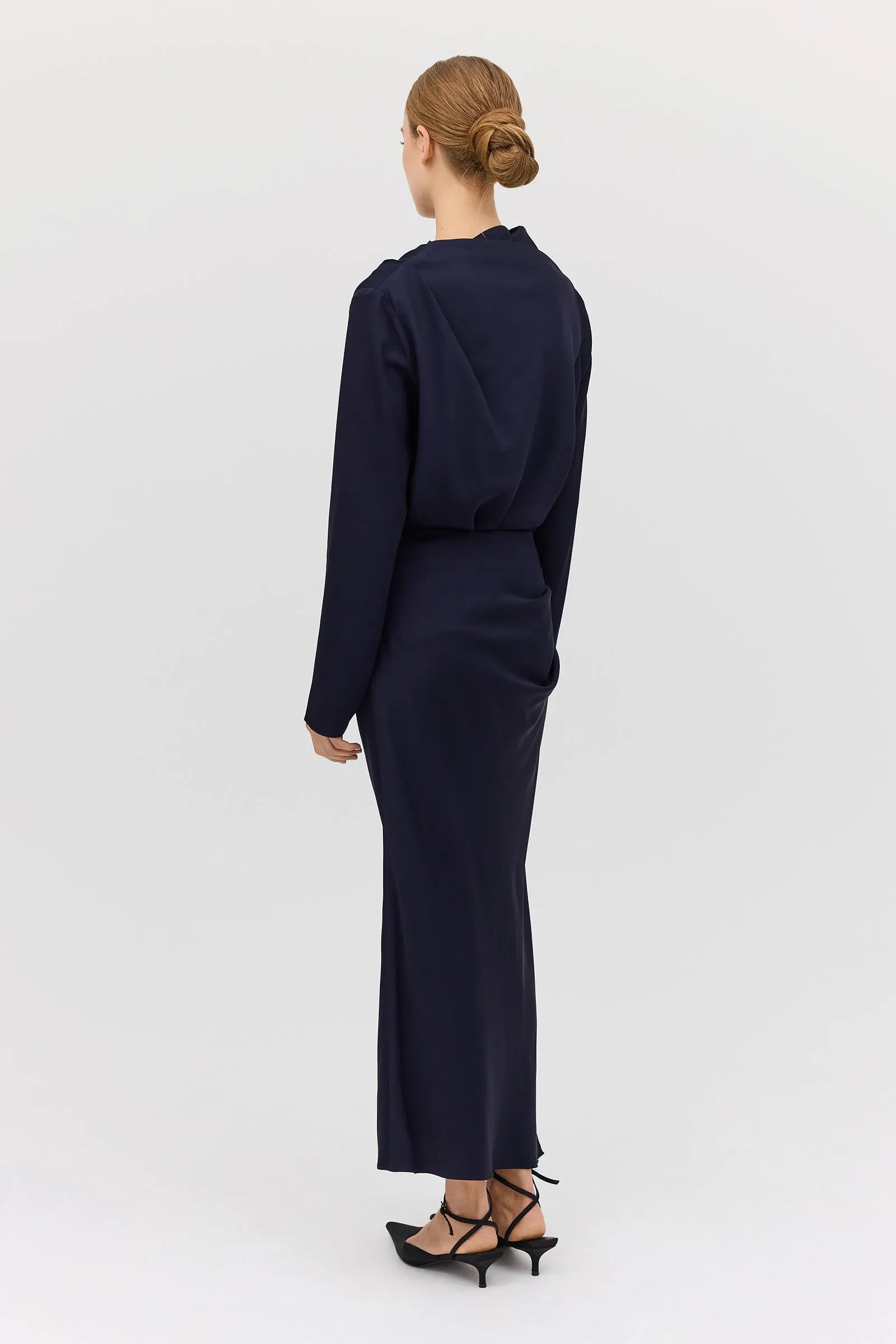 NAVY SATIN CREPE AMITY SKIRT