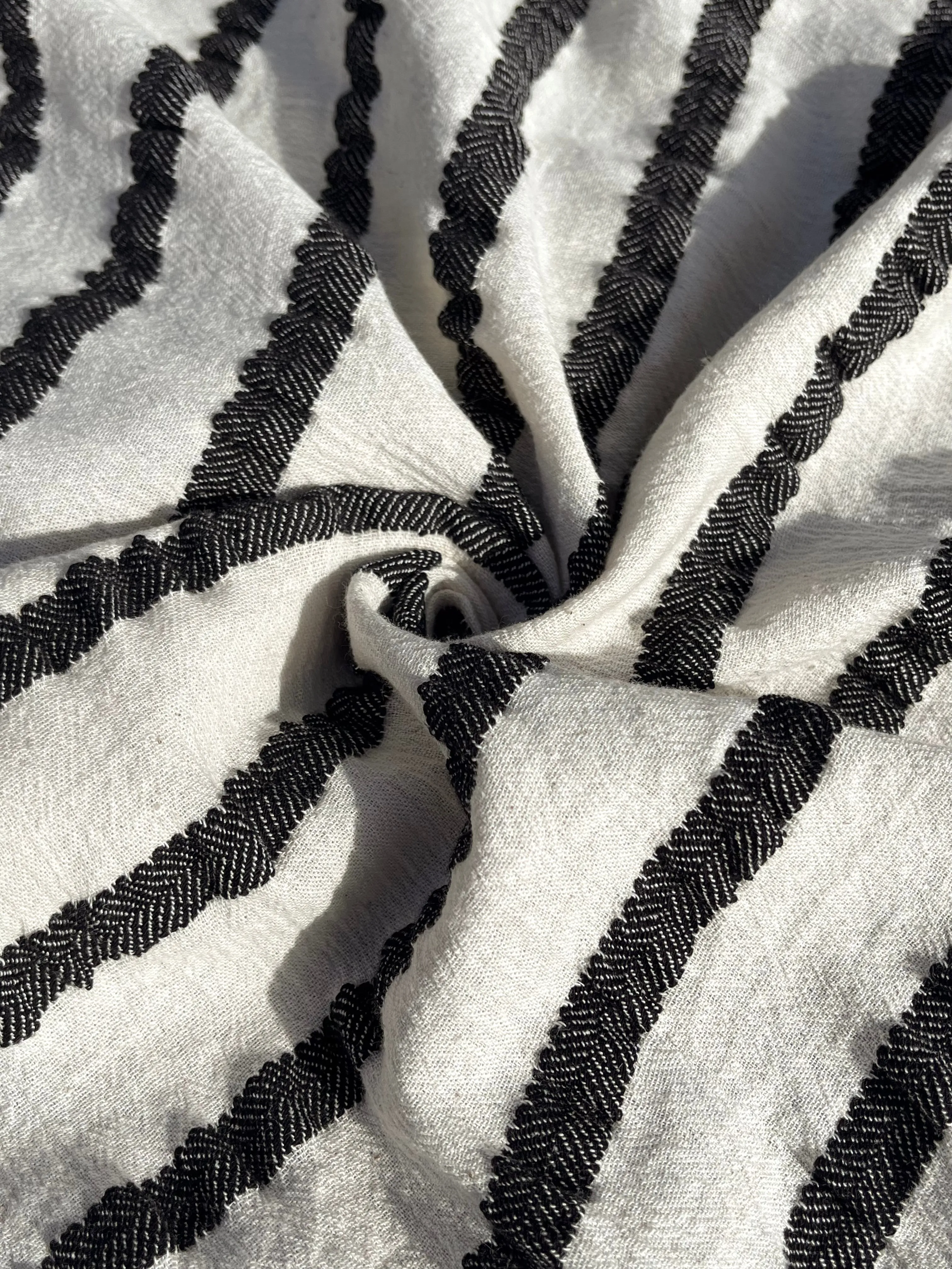 Neutral Organic Sile Cloth Cotton Fabric By The Meter With Herringbone Stripes.