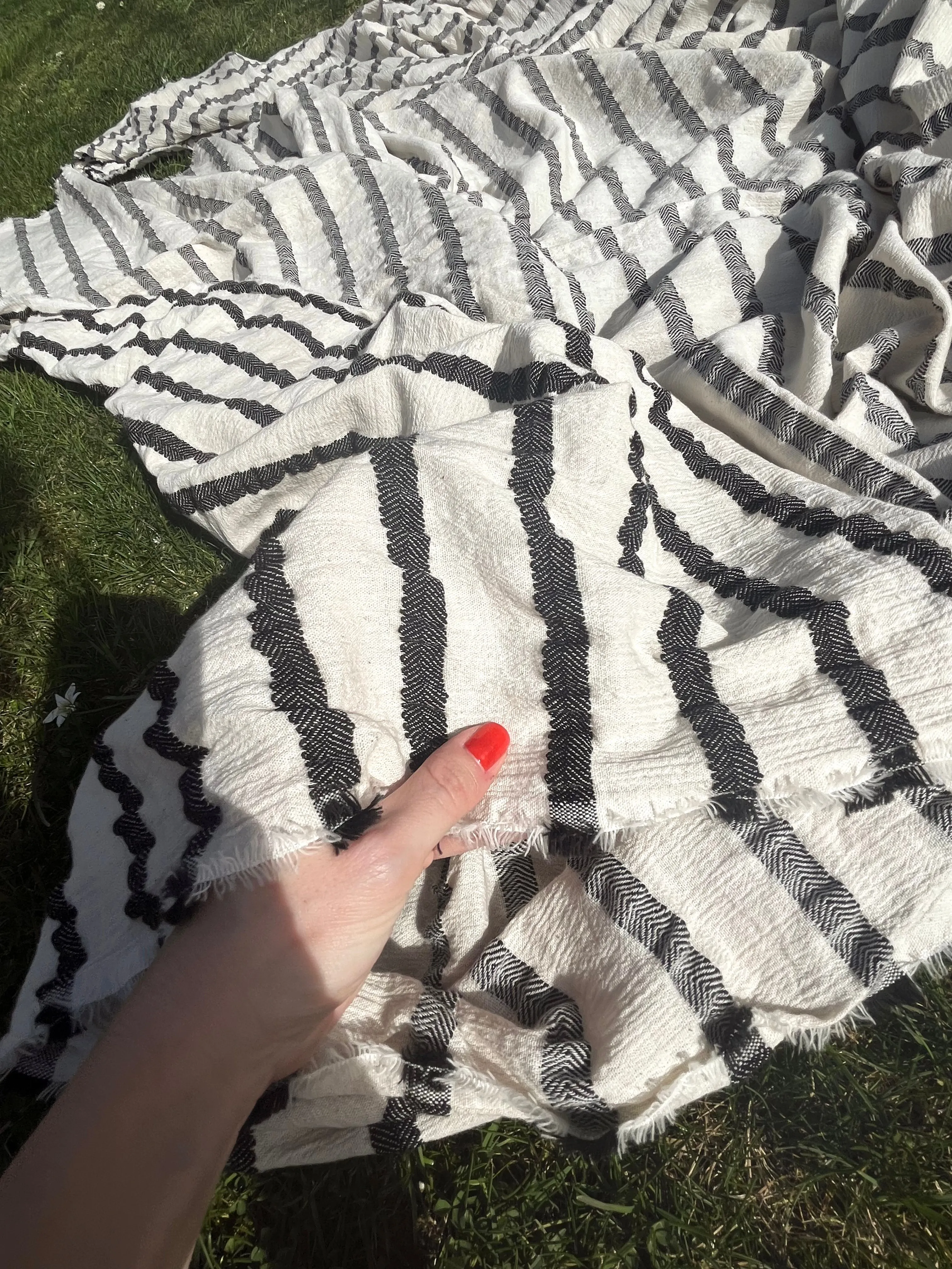 Neutral Organic Sile Cloth Cotton Fabric By The Meter With Herringbone Stripes.