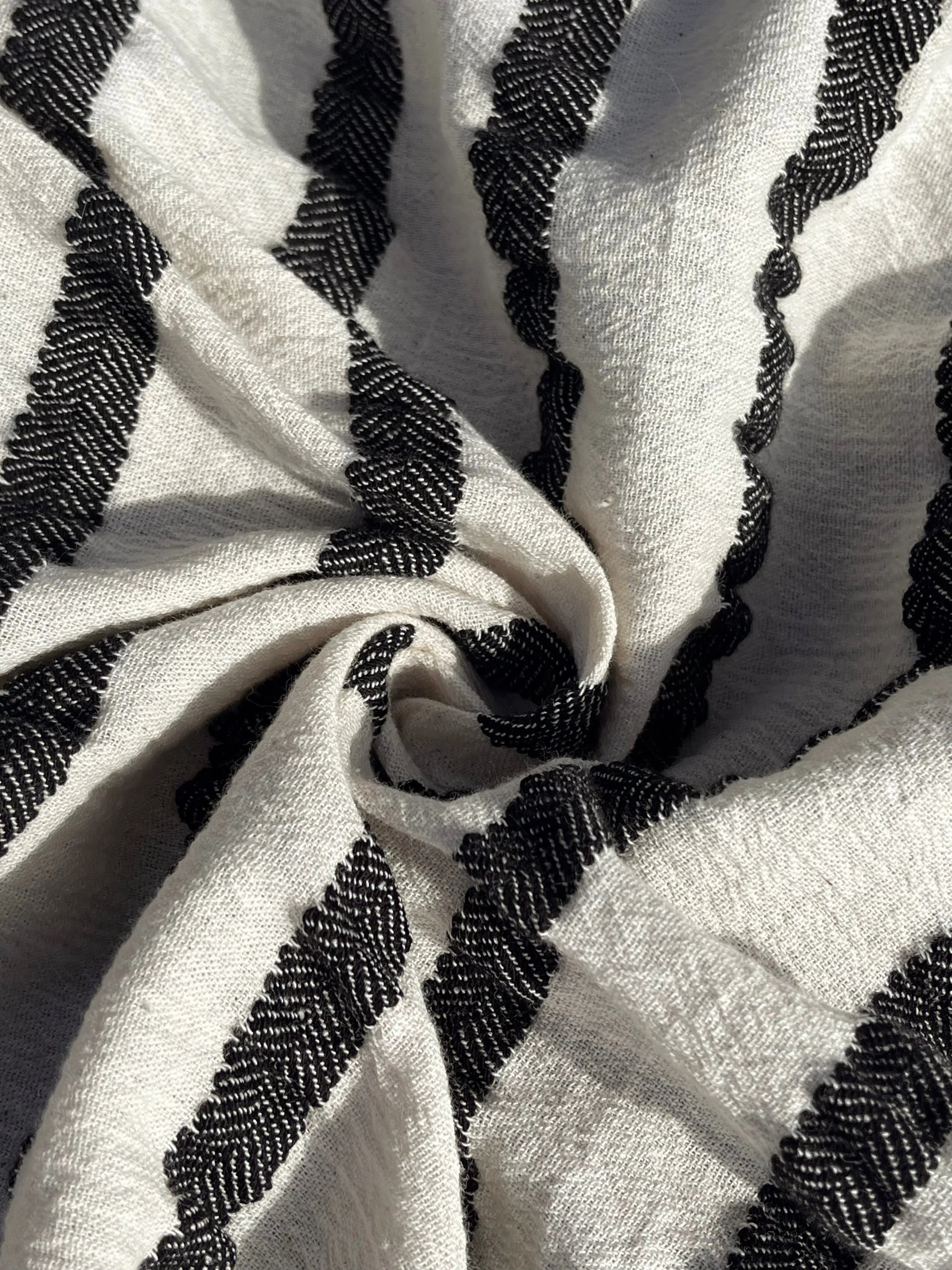 Neutral Organic Sile Cloth Cotton Fabric By The Meter With Herringbone Stripes.