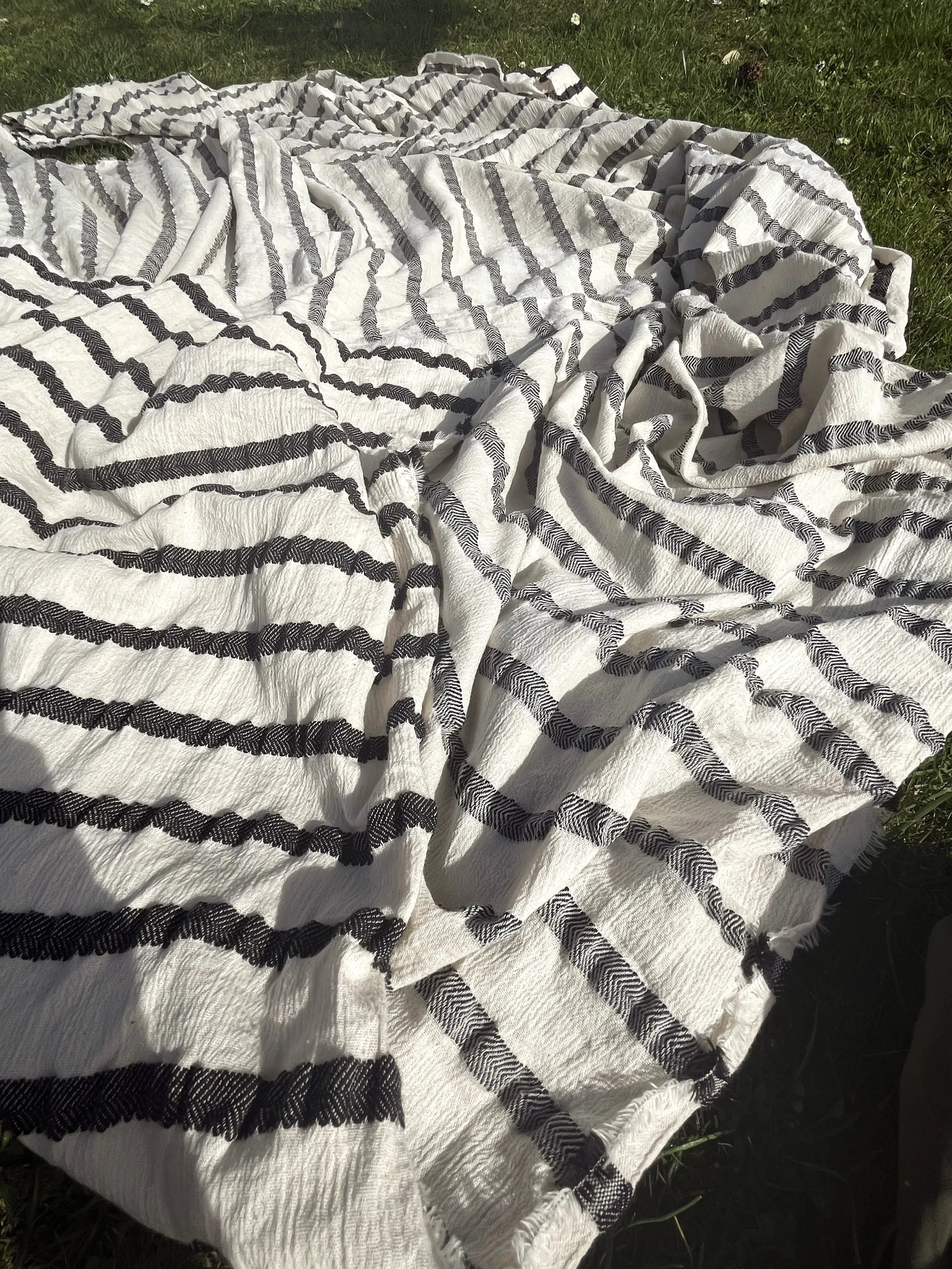 Neutral Organic Sile Cloth Cotton Fabric By The Meter With Herringbone Stripes.