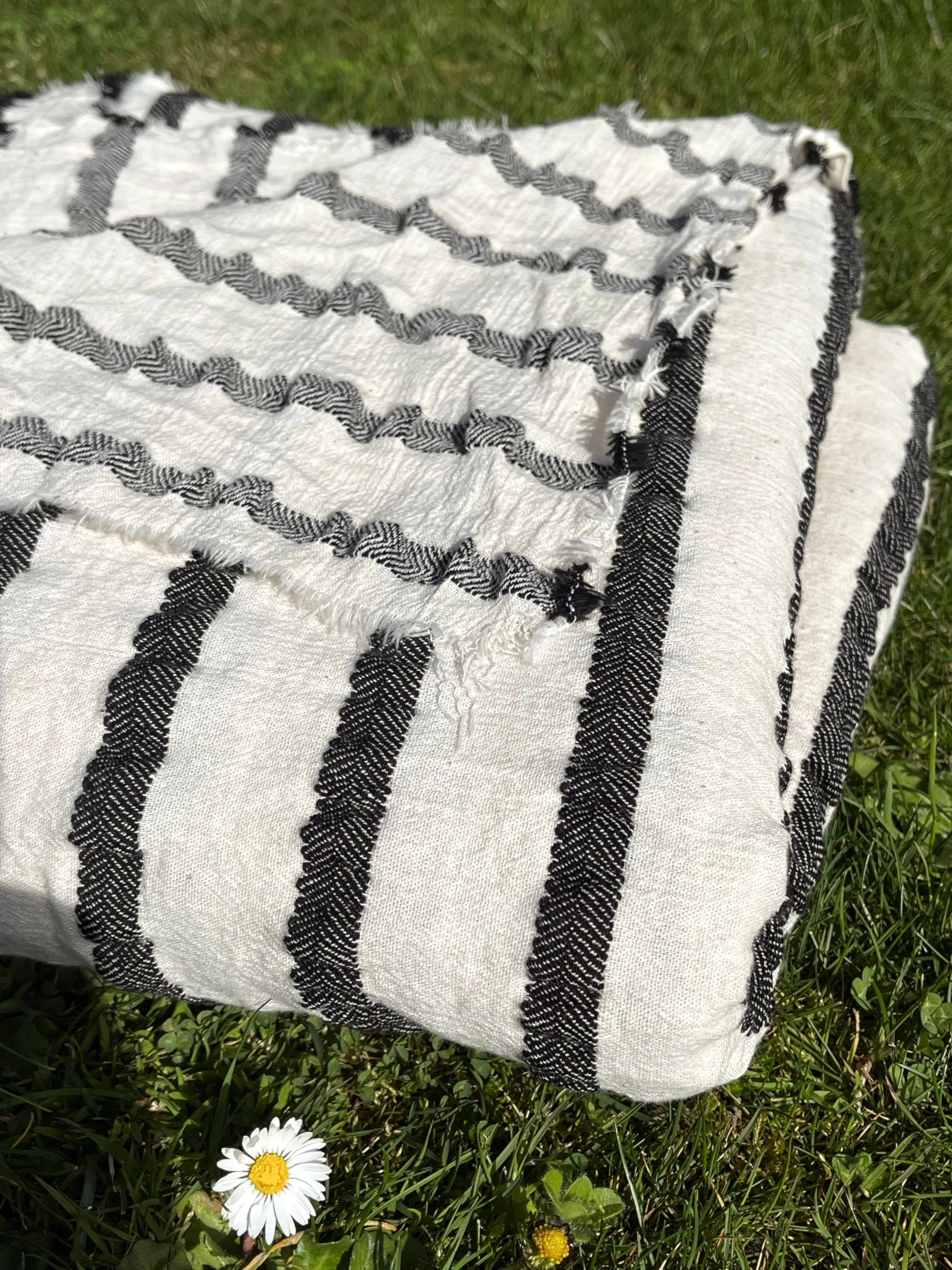Neutral Organic Sile Cloth Cotton Fabric By The Meter With Herringbone Stripes.