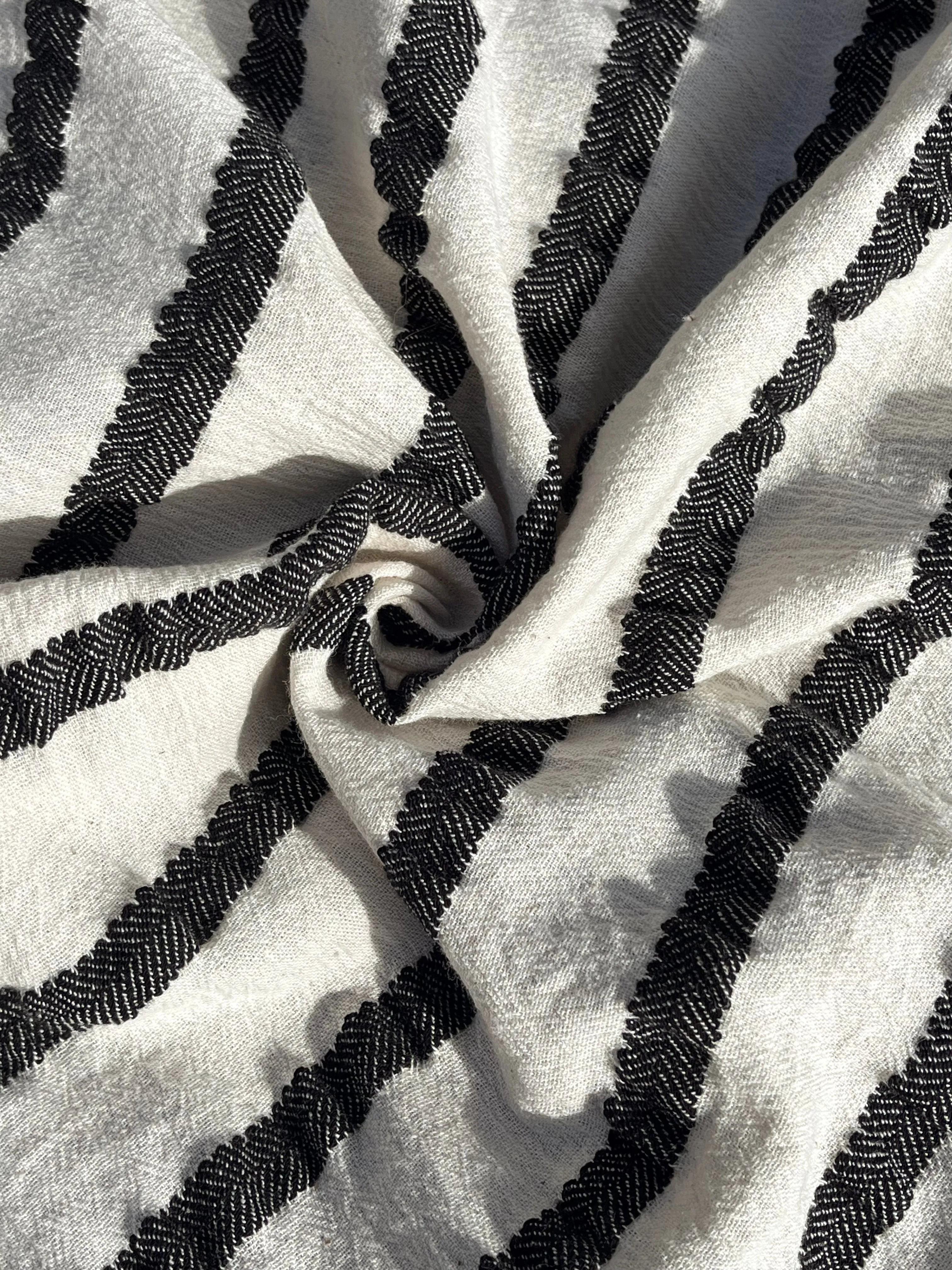 Neutral Organic Sile Cloth Cotton Fabric By The Meter With Herringbone Stripes.