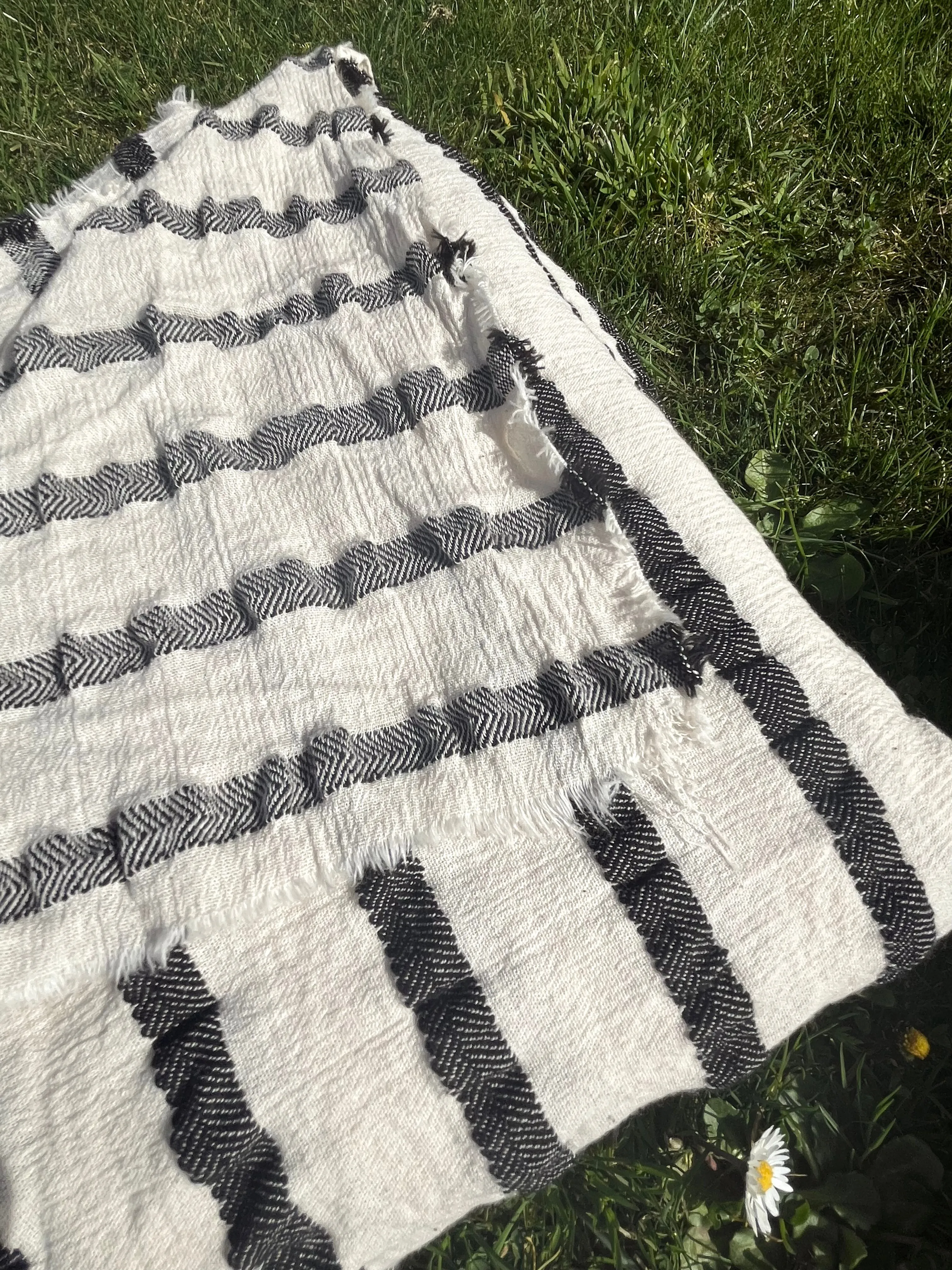 Neutral Organic Sile Cloth Cotton Fabric By The Meter With Herringbone Stripes.