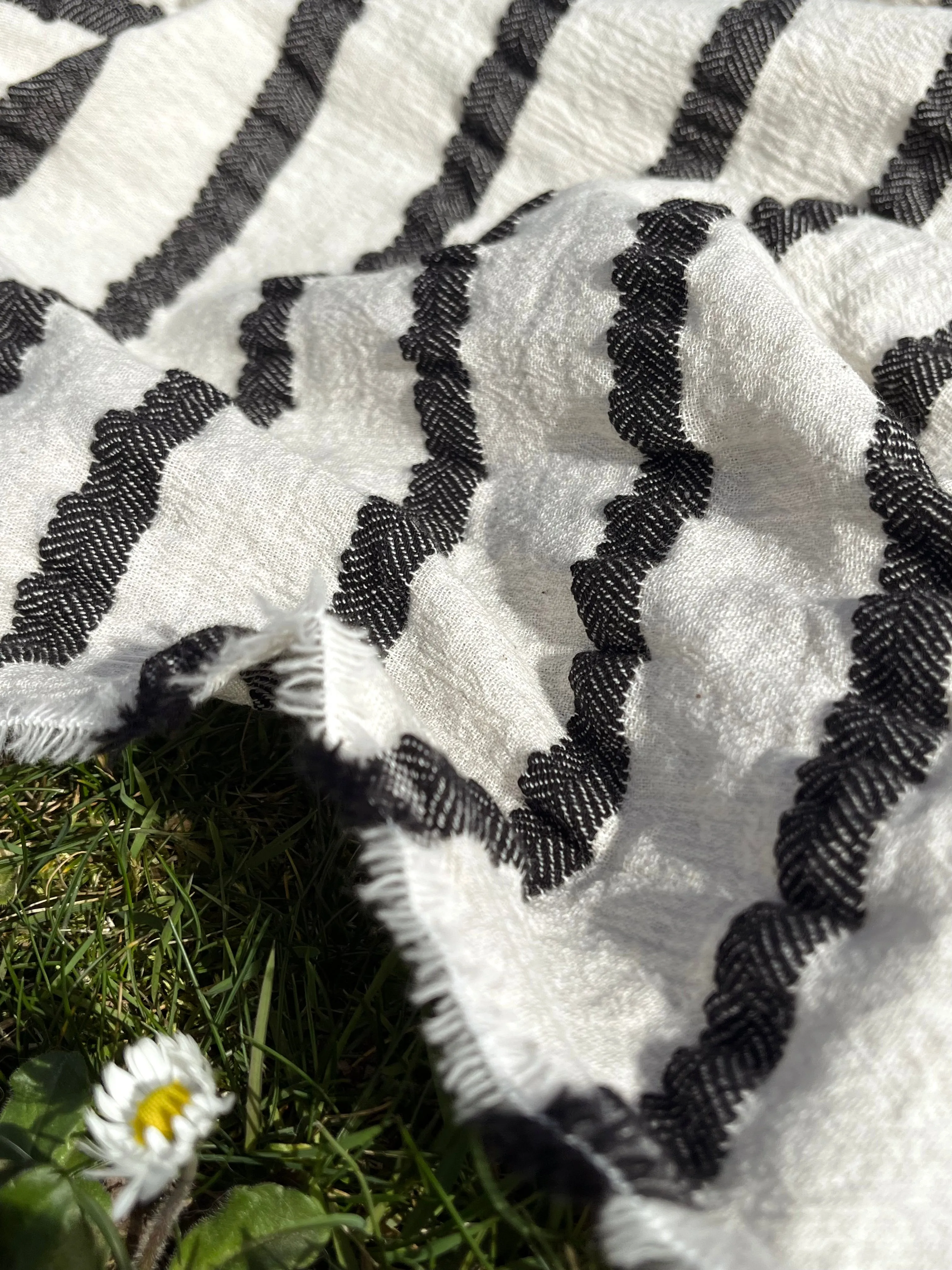Neutral Organic Sile Cloth Cotton Fabric By The Meter With Herringbone Stripes.