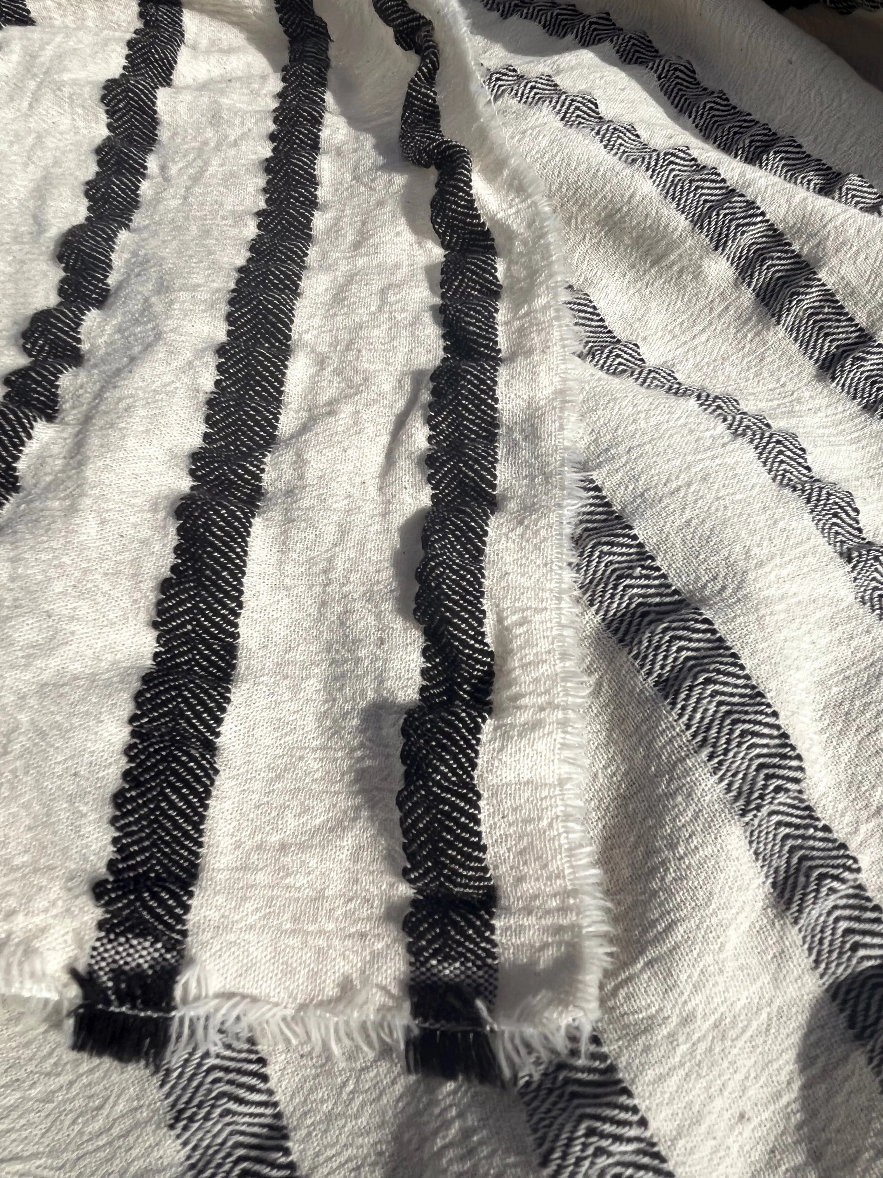 Neutral Organic Sile Cloth Cotton Fabric By The Meter With Herringbone Stripes.