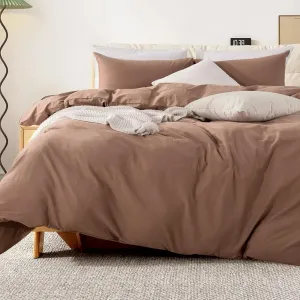NEXHOME PRO Duvet Cover King Size Linen Look Organic Natural 100% Washed Cotton Duvet Cover Brown 3 Pieces Bedding Set with Zipper Closure, Breathable (No Comforter)