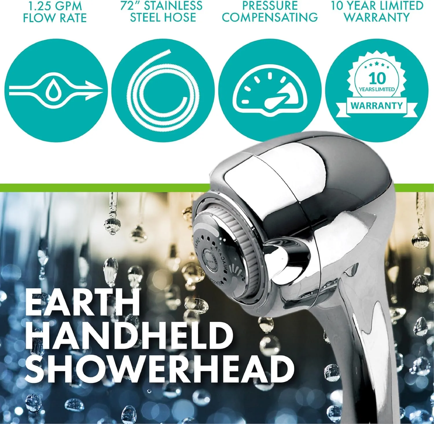 Niagara Conservation N2942CH Earth Spa 3-Spray with 1.25 GPM 2.7-in. Wall Mount Handheld Shower Head in Chrome, 1-Pack | Bathroom Shower Head Sprayer with Pressure Compensation Technology