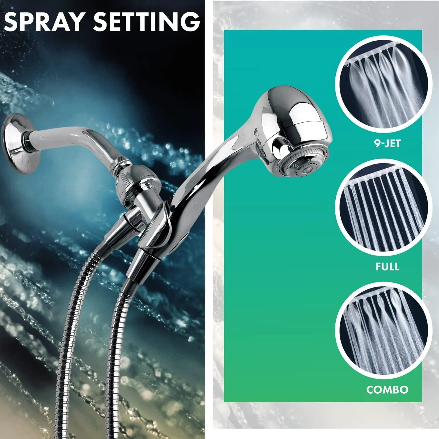 Niagara Conservation N2942CH Earth Spa 3-Spray with 1.25 GPM 2.7-in. Wall Mount Handheld Shower Head in Chrome, 1-Pack | Bathroom Shower Head Sprayer with Pressure Compensation Technology