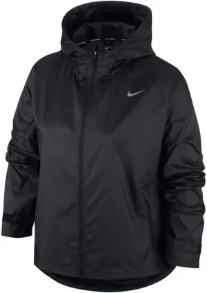 Nike Women’s Essential Water-Repellent Hooded Full Zip Black/Silver Running Jacket, Stay Dry, Ultra Lightweight Reflective Running Jacket, Flocked Mesh Lining, Style CU3217/Color 010, Size Medium