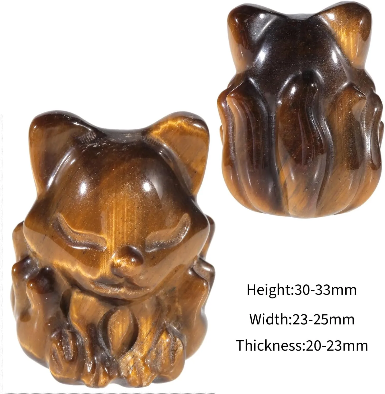 Nupuyai Pack of 2 Tiger's Eye Stone Nine Tailed Fox Statue, Carved Animal Stone Figurine Sculpture Crystal Collectible Decor Home Office Mediation