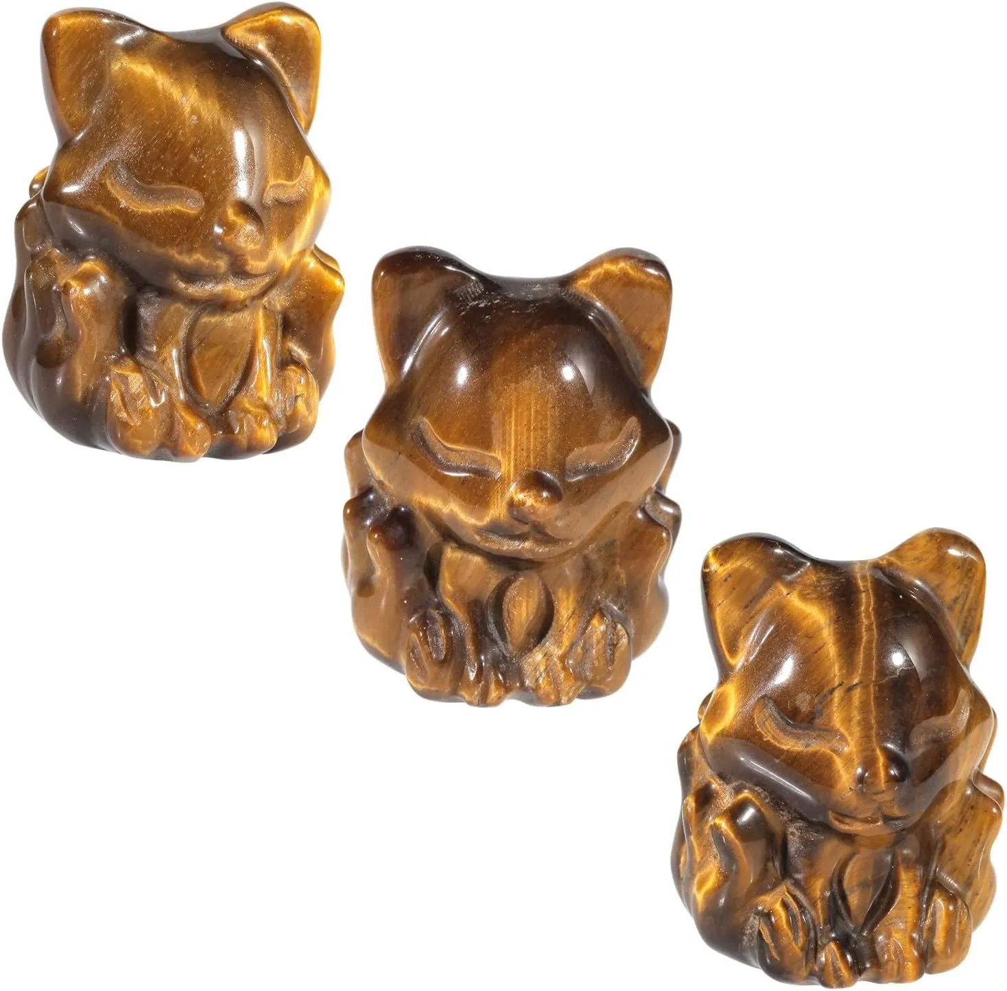 Nupuyai Pack of 2 Tiger's Eye Stone Nine Tailed Fox Statue, Carved Animal Stone Figurine Sculpture Crystal Collectible Decor Home Office Mediation